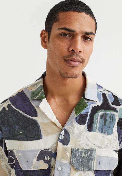 H&M - Relaxed fit lyocell resort shirt - dark blue/patterned