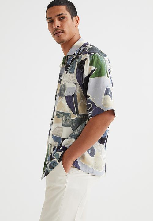 H&M - Relaxed fit lyocell resort shirt - dark blue/patterned