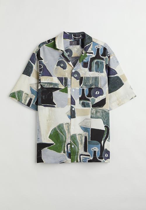 H&M - Relaxed fit lyocell resort shirt - dark blue/patterned