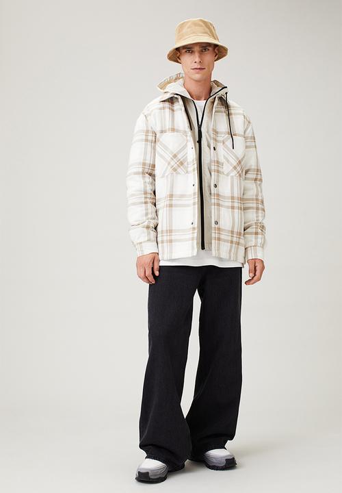 H&M - Padded overshirt - white/beige checked