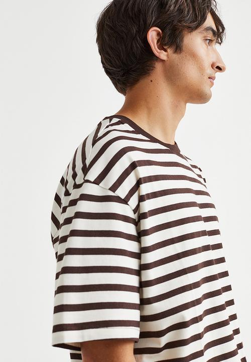 H&M - Relaxed fit cotton T-shirt - brown & white striped
