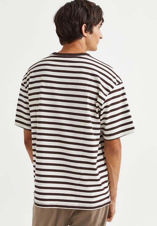 H&M - Relaxed fit cotton T-shirt - brown & white striped