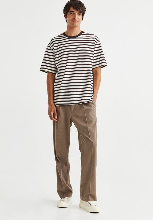 H&M - Relaxed fit cotton T-shirt - brown & white striped