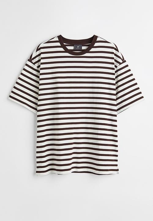 H&M - Relaxed fit cotton T-shirt - brown & white striped