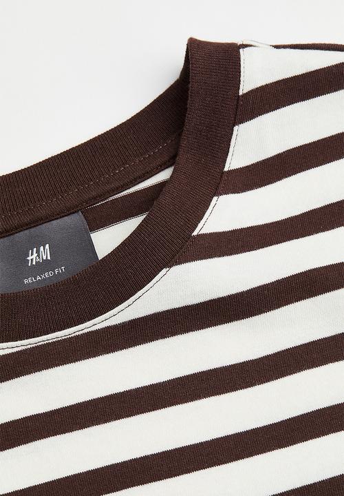 H&M - Relaxed fit cotton T-shirt - brown & white striped
