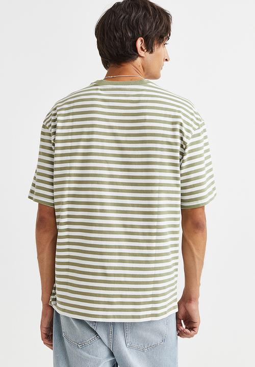 H&M - Relaxed fit cotton T-shirt - green & white striped