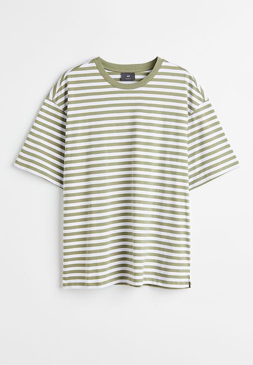 H&M - Relaxed fit cotton T-shirt - green & white striped