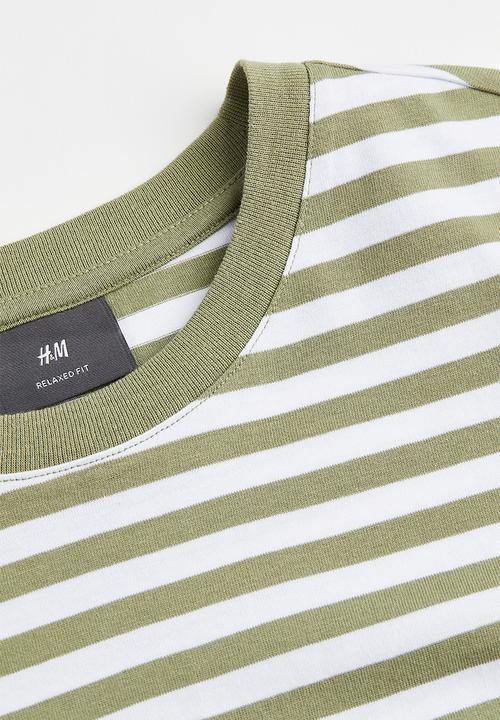 H&M - Relaxed fit cotton T-shirt - green & white striped