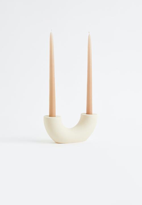 H&M - Ceramic candlestick - white/beige