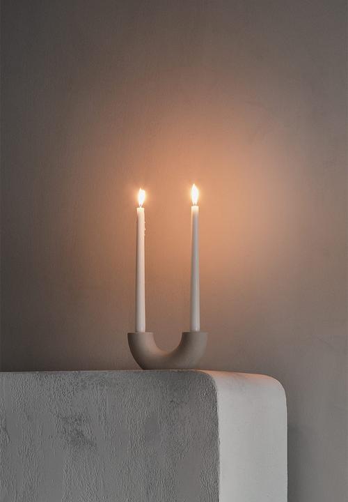 H&M - Ceramic candlestick - white/beige