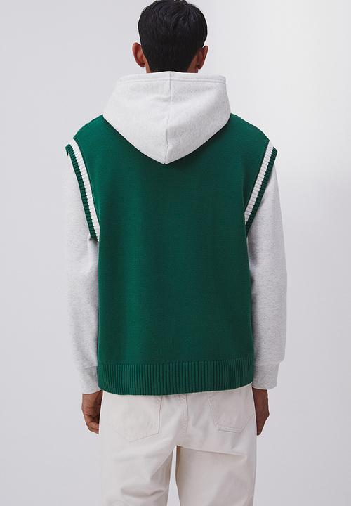 H&M - Relaxed fit cable-knit sweater vest - dark green & white