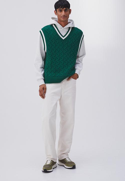 H&M - Relaxed fit cable-knit sweater vest - dark green & white