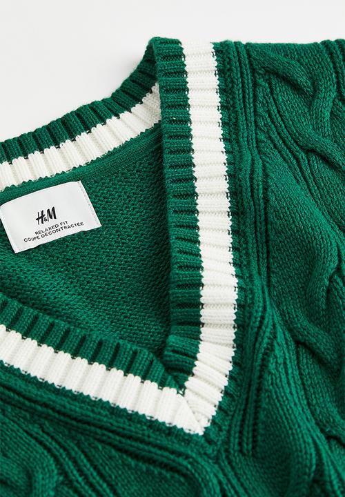 H&M - Relaxed fit cable-knit sweater vest - dark green & white