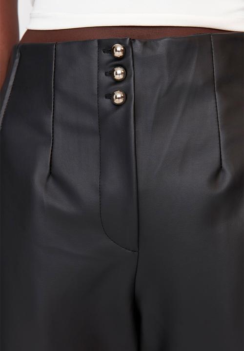 Trendyol - Faux leather front buttoned trousers - black