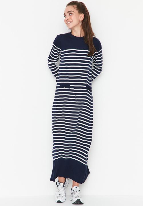 Trendyol - Striped knit dress - navy