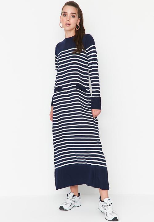 Trendyol - Striped knit dress - navy