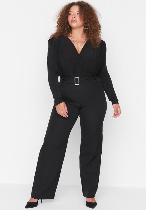 Trendyol - Plus slit belted trousers - black