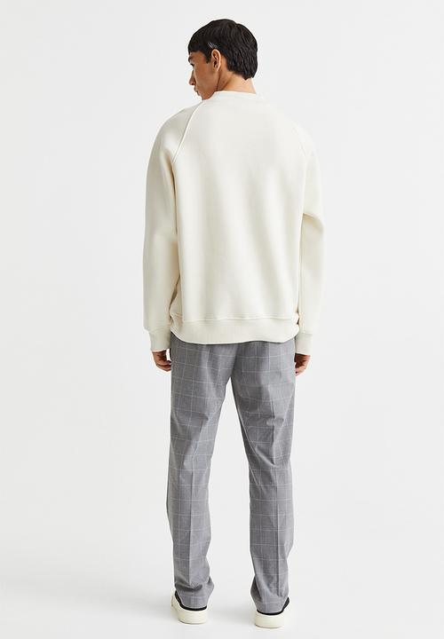 H&M - Slim fit trousers - light grey/checked