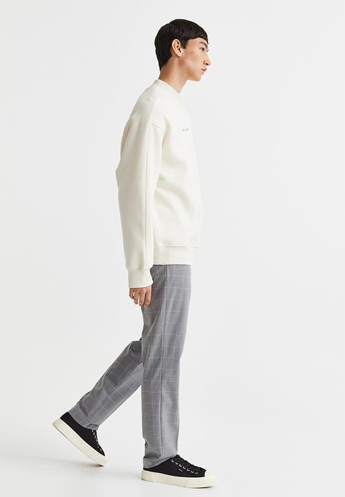 H&M - Slim fit trousers - light grey/checked