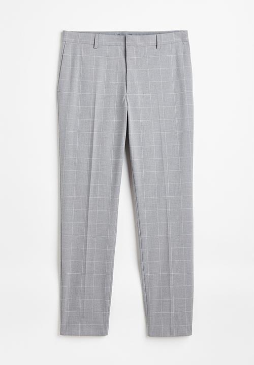 H&M - Slim fit trousers - light grey/checked