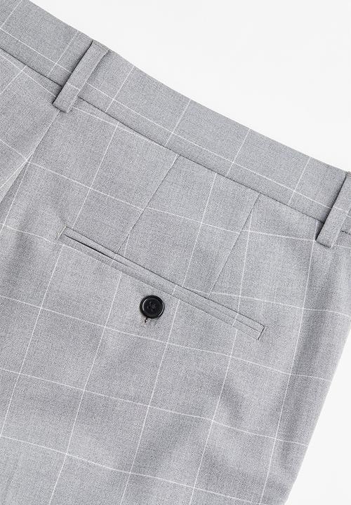 H&M - Slim fit trousers - light grey/checked