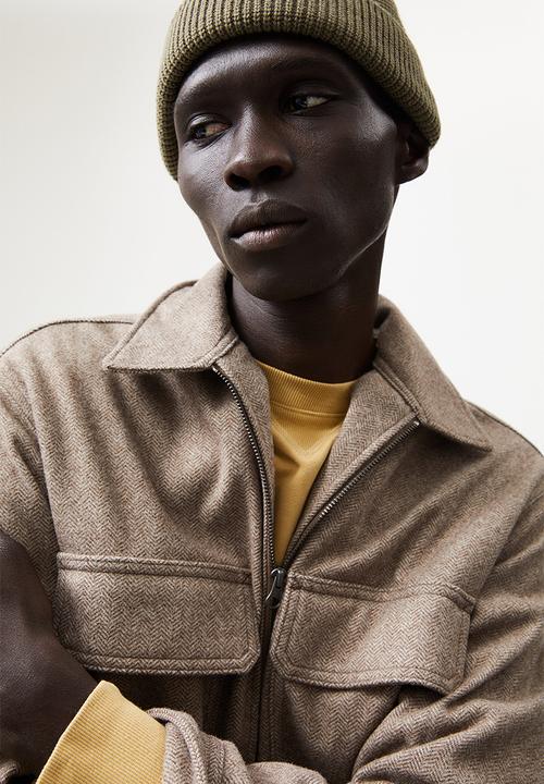 H&M - Overshirt - dark beige/herringbone pattern