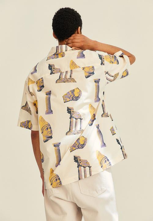 H&M - Oversized fit patterned resort shirt - cream/patterned