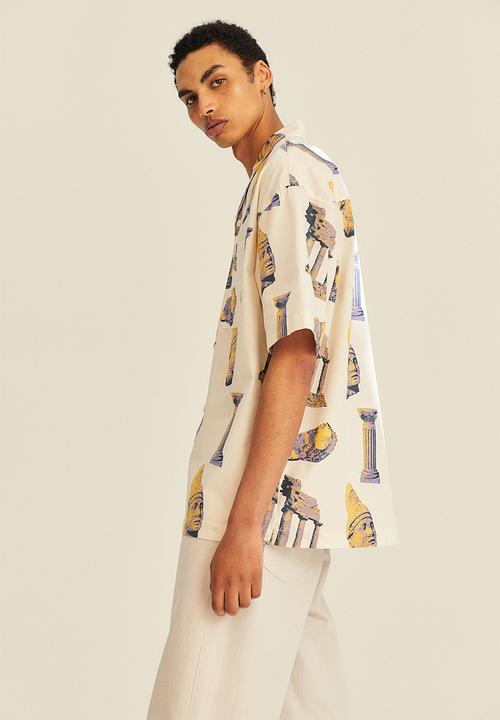 H&M - Oversized fit patterned resort shirt - cream/patterned