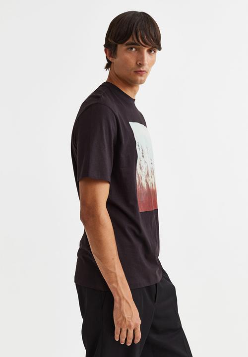 H&M - Regular fit cotton T-shirt - dark brown/reeds