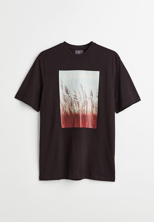 H&M - Regular fit cotton T-shirt - dark brown/reeds