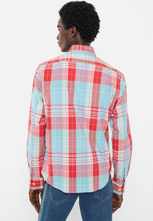 Nautica - Nautical true red check long sleeve woven shirt - petrol