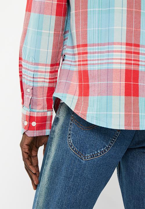 Nautica - Nautical true red check long sleeve woven shirt - petrol