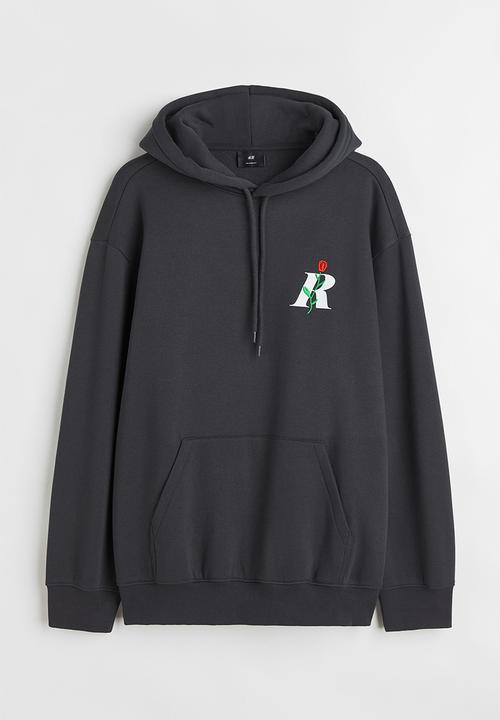 H&M - Relaxed fit printed hoodie - dark grey/rose