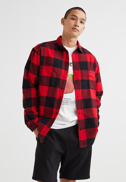 H&M - Relaxed fit twill shirt - red & black