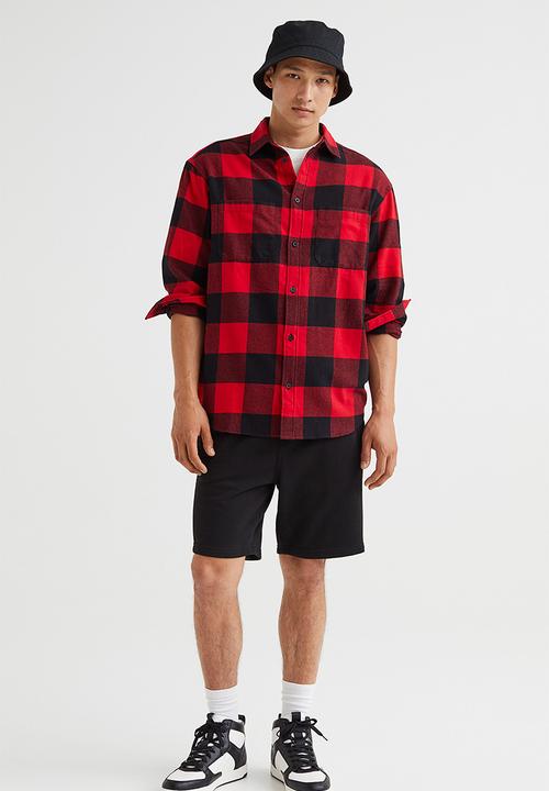 H&M - Relaxed fit twill shirt - red & black