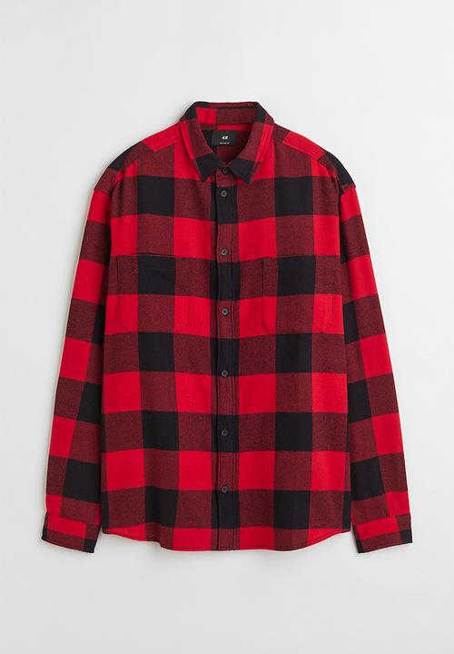 H&M - Relaxed fit twill shirt - red & black