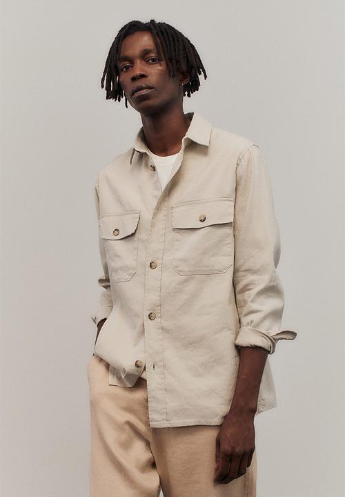 H&M - Regular fit linen-blend overshirt - light greige