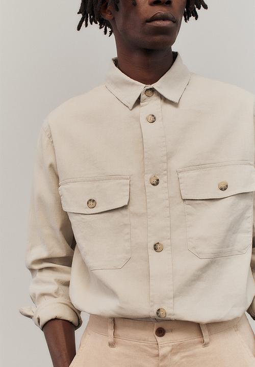 H&M - Regular fit linen-blend overshirt - light greige
