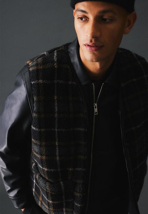 H&M - Teddy cargo gilet - dark grey/checked