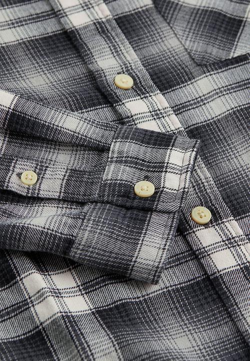 H&M - Relaxed fit twill shirt - dark grey & white checked
