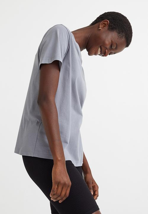 H&M - Cotton T-shirt - light grey-blue