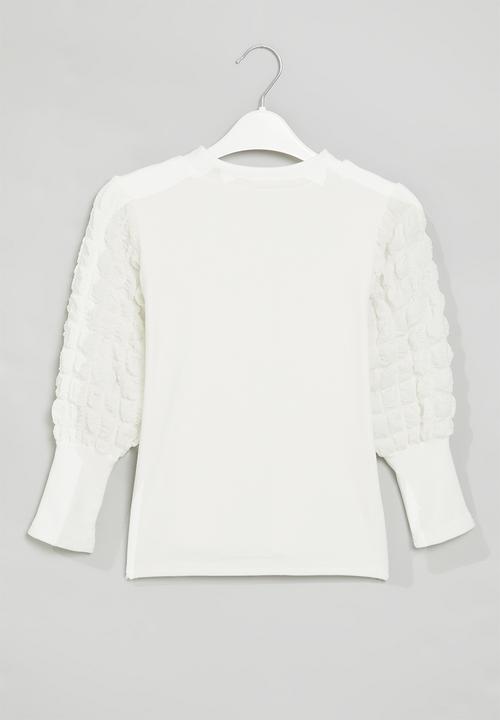 Pop Candy - Girls puff sleeve top - white