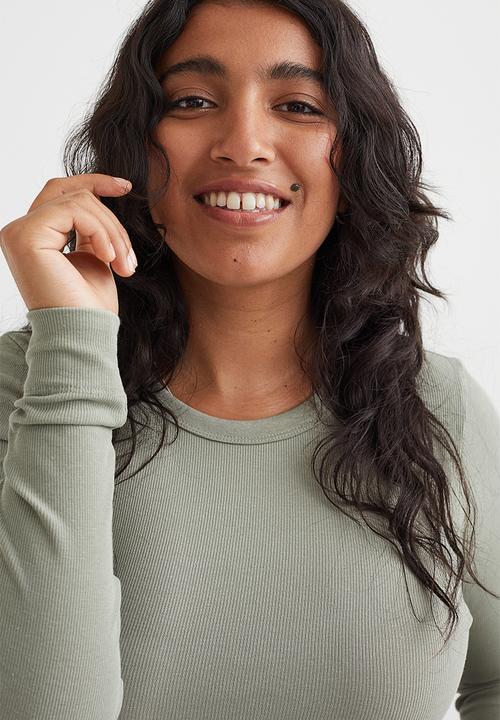 H&M - Ribbed modal-blend top - light khaki green