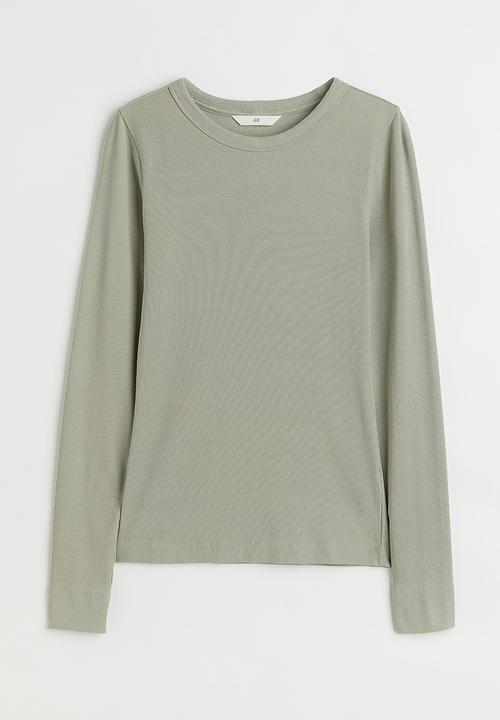 H&M - Ribbed modal-blend top - light khaki green