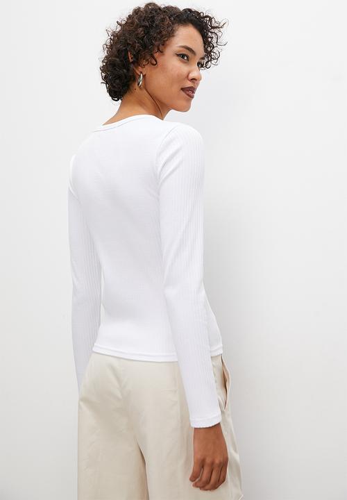 Superbalist - Long sleeve lace up tee - white