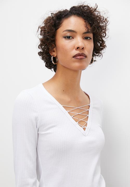 Superbalist - Long sleeve lace up tee - white