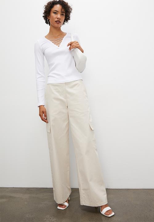 Superbalist - Long sleeve lace up tee - white