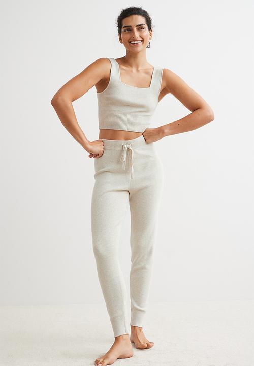 H&M - Knitted joggers - light beige marl