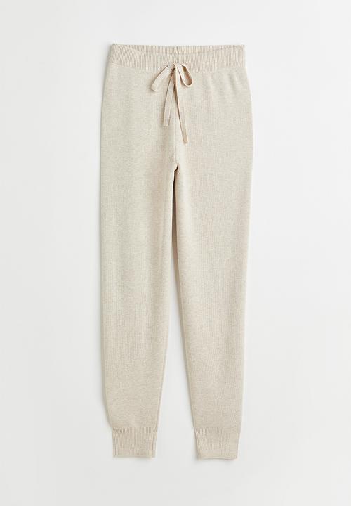 H&M - Knitted joggers - light beige marl