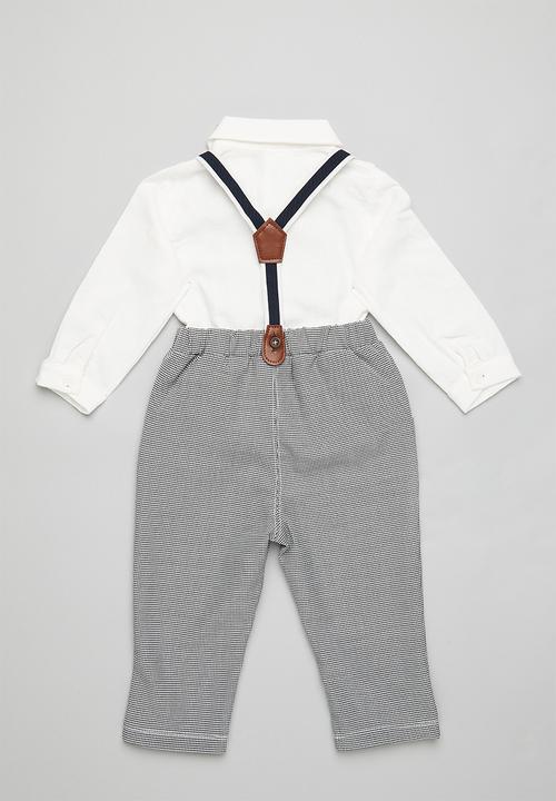 Pop Candy - Baby formal romper - grey & white